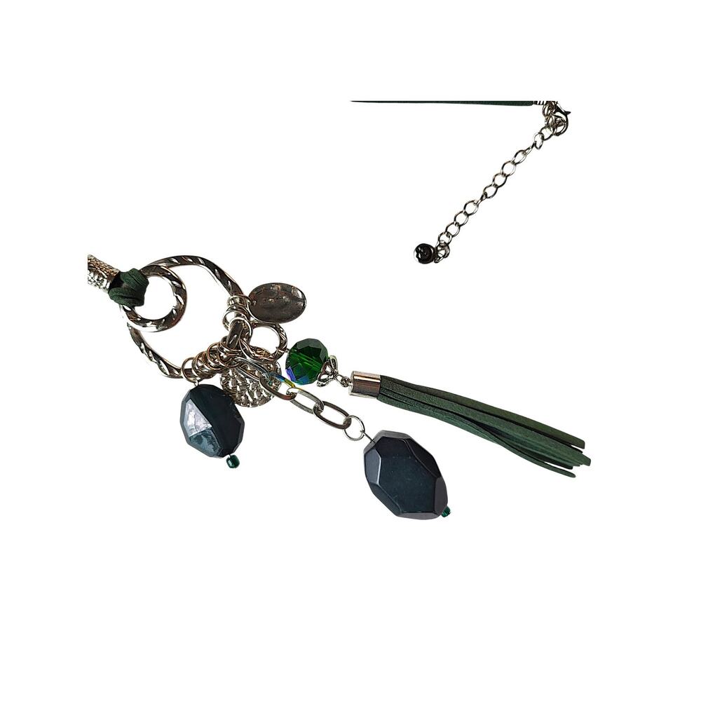 Cato Forest Green Charm & Tassel Necklace - Picture 5 of 9